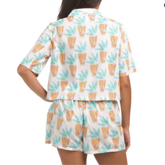 Bouffants & Broken Hearts L White Teal Orange Lemonade Print PJ Short Set - Picture 2 of 16